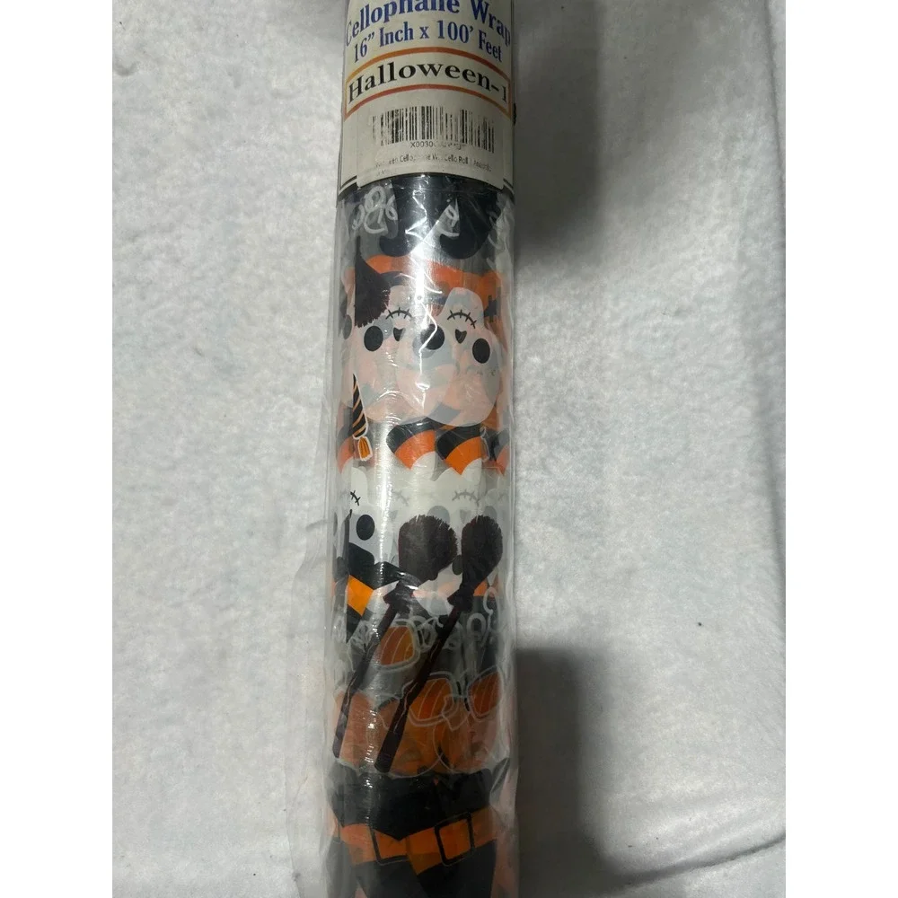 AnapoliZ Halloween Cellophane Wrap Roll 16 Inch x 100 Feet Pumpkin Ghost Pattern